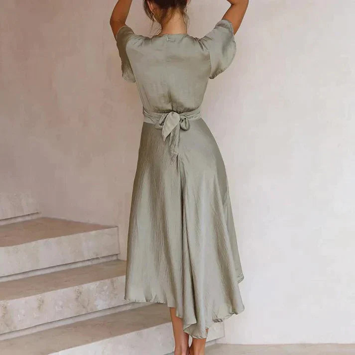 Stilvolles Midikleid Damen V-Ausschnitt Flatterärmel – Ansicht 4