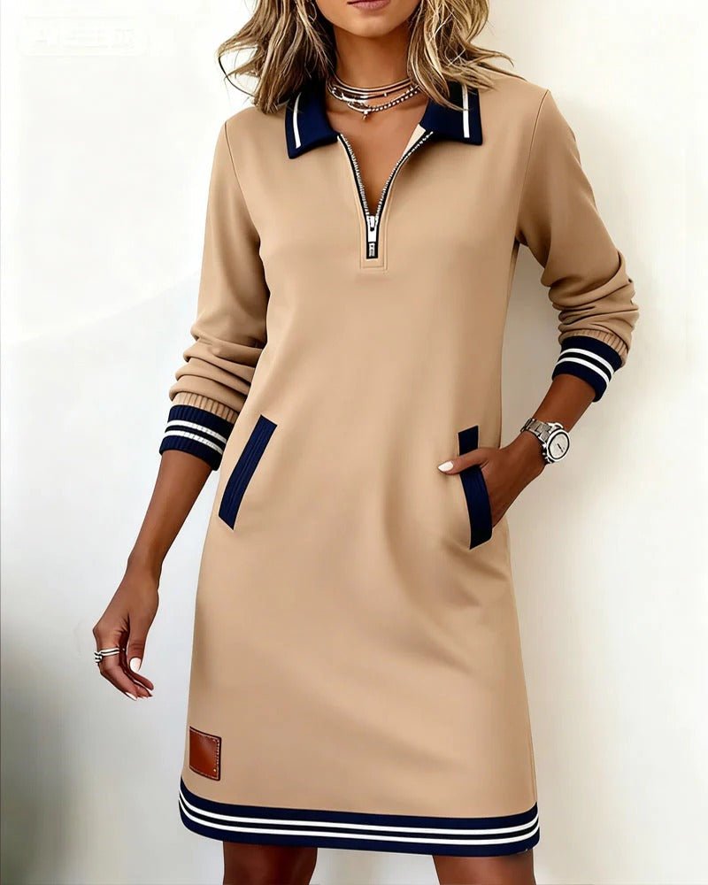 Emilia - Schickes langärmeliges Baumwollkleid für Damen Back