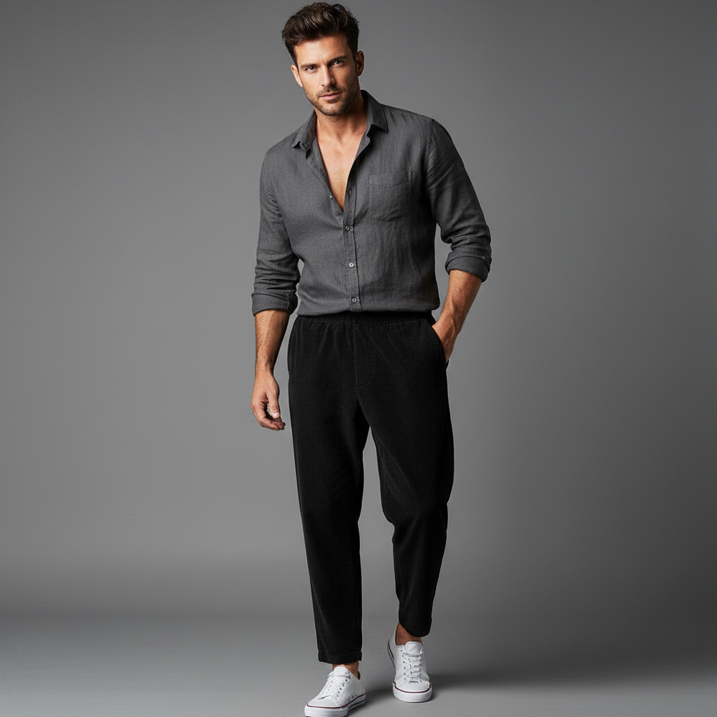 Herrenhose mit Gummibund knöchellang
