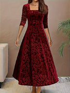 Drei Viertel-Arm Samtkleid Damen floral