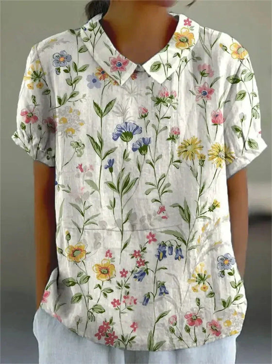 Damen Sommer Blumendruck Hemd