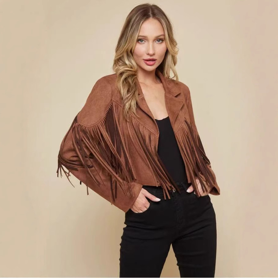 Fransenjacke Kurz Vintage Stil mit Reverskragen – Ansicht 5