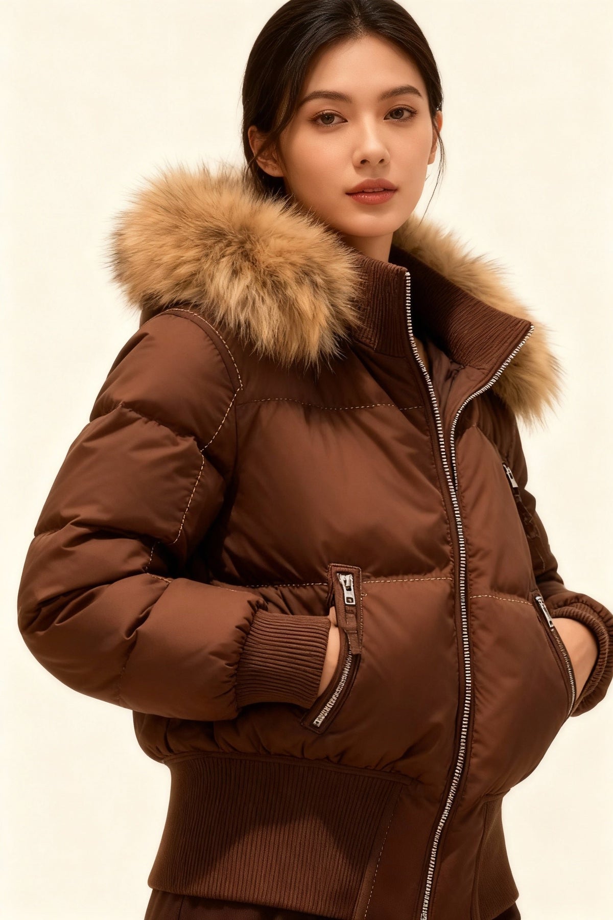 Frieda - Gesteppte Winterjacke mit Kapuze für Damen Detail