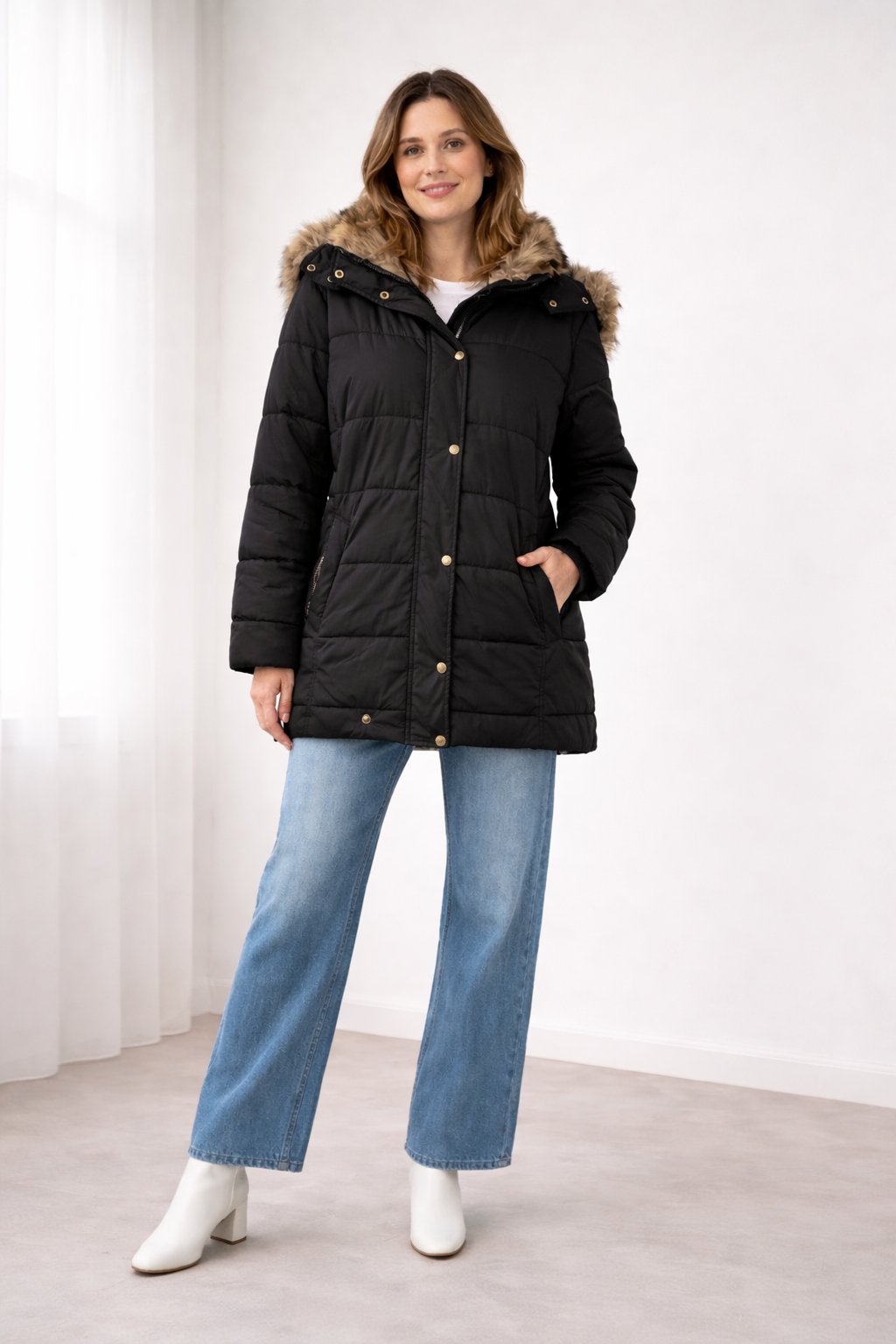 Hanna - Warme Oversized Jacke mit Fellkapuze für Damen Front