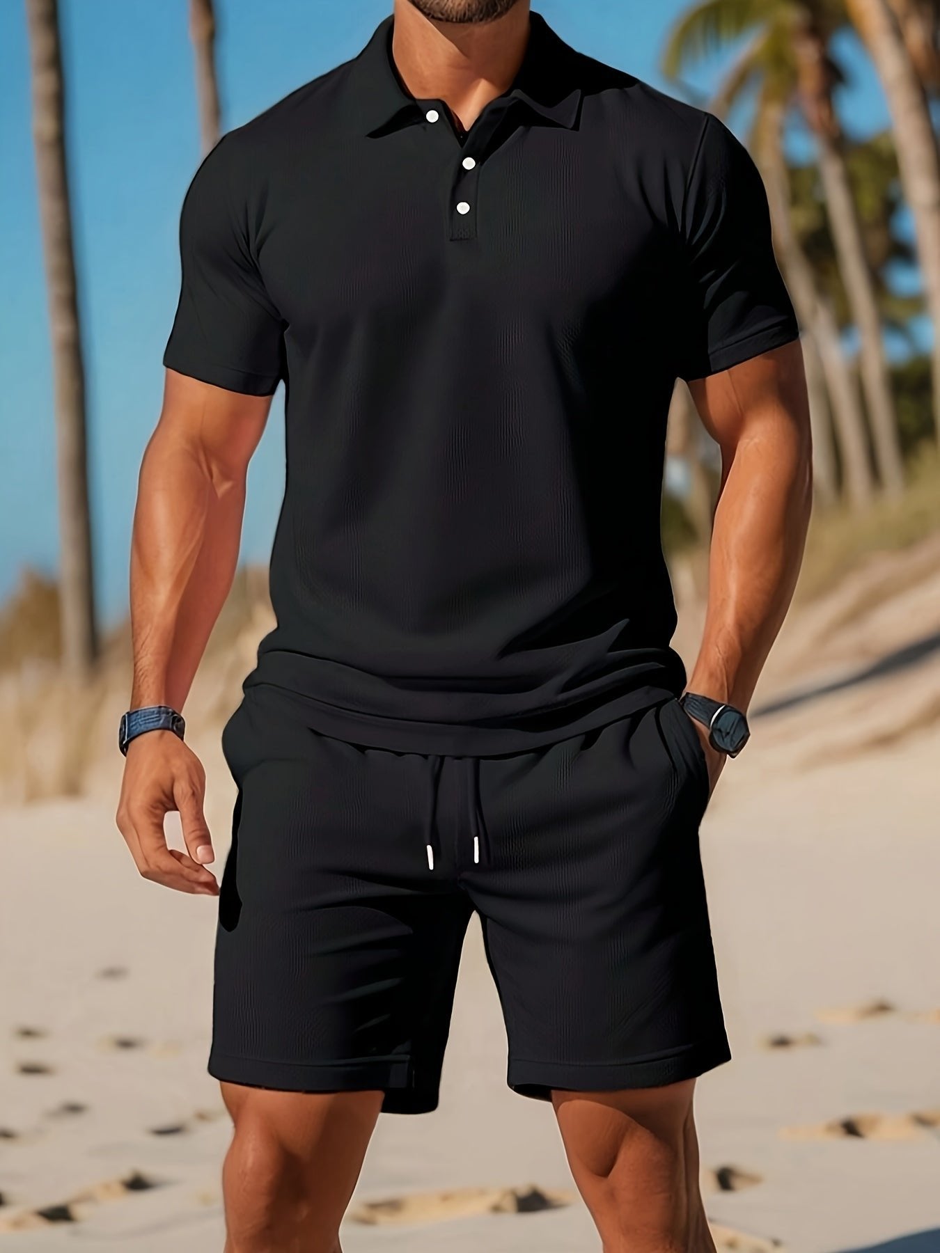 Herren Freizeitset Koordiniert | Polo-Shorts Close Up
