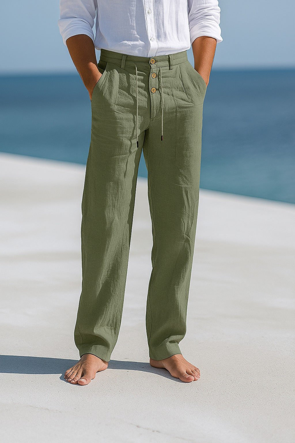 Herren Leinenhose Knopfleiste | Sommer Back