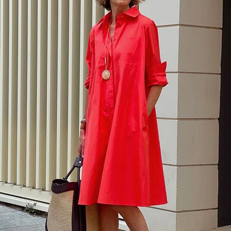 Sommerkleid Damen langarm mit Kragen – Ansicht 3
