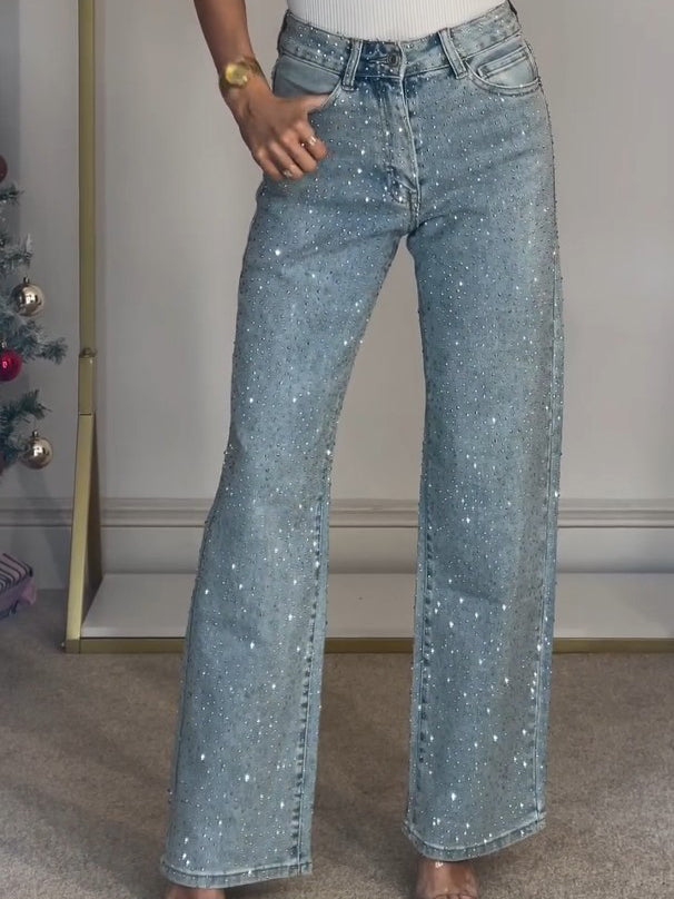 Damenjeans mit Glitzer weitem Bein