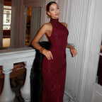 Damen-Maxikleid Pailletten hochgeschlossen