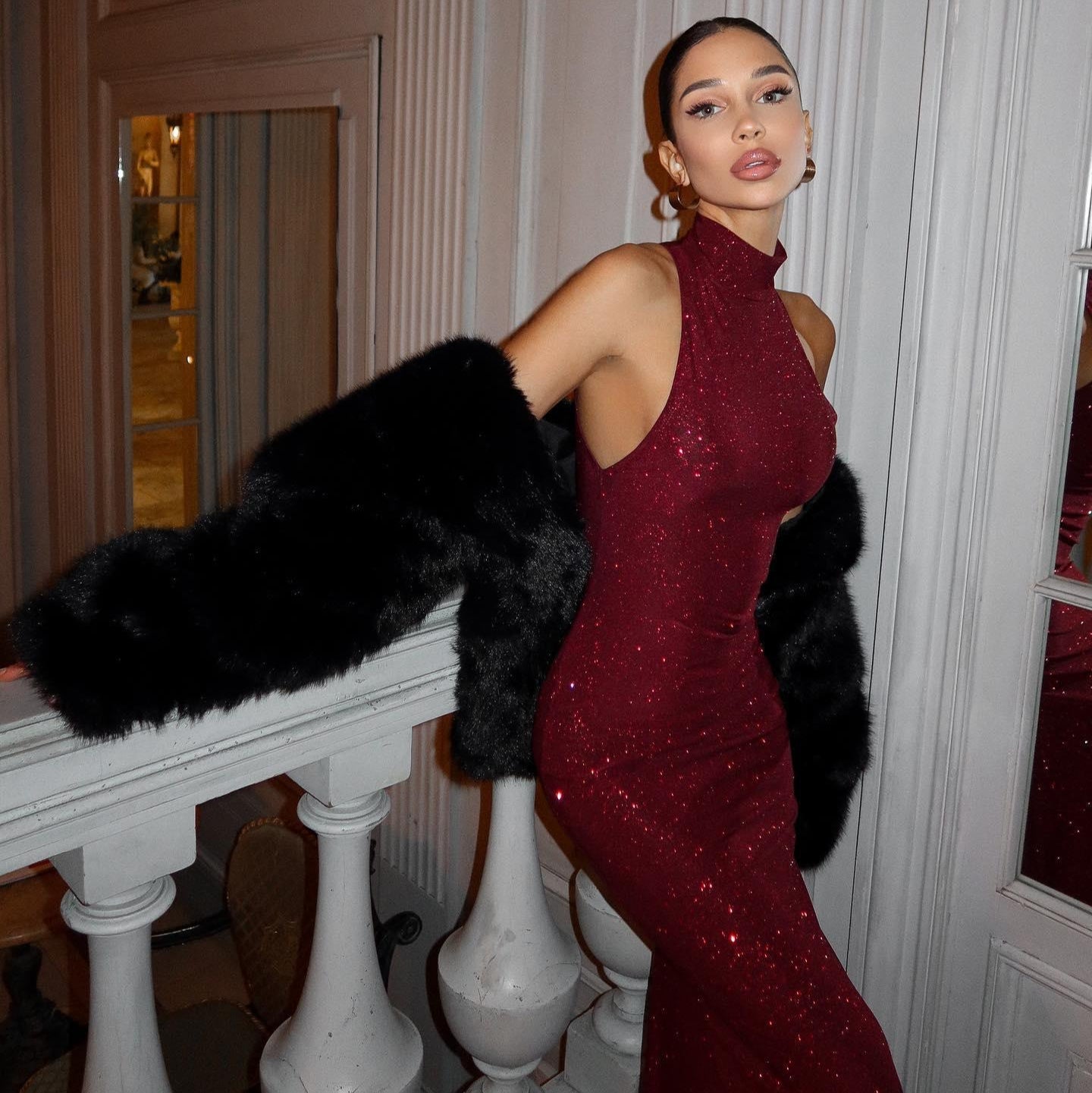 Damen-Maxikleid Pailletten hochgeschlossen