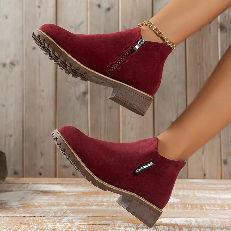 Winterstiefel Damen Mit Blockabsatz Seitlicher Reißverschluss Stiefeletten – Ansicht 3