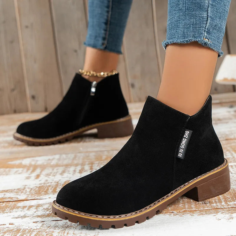 Winterstiefel Damen Mit Blockabsatz | Seitlicher Reißverschluss Stiefeletten