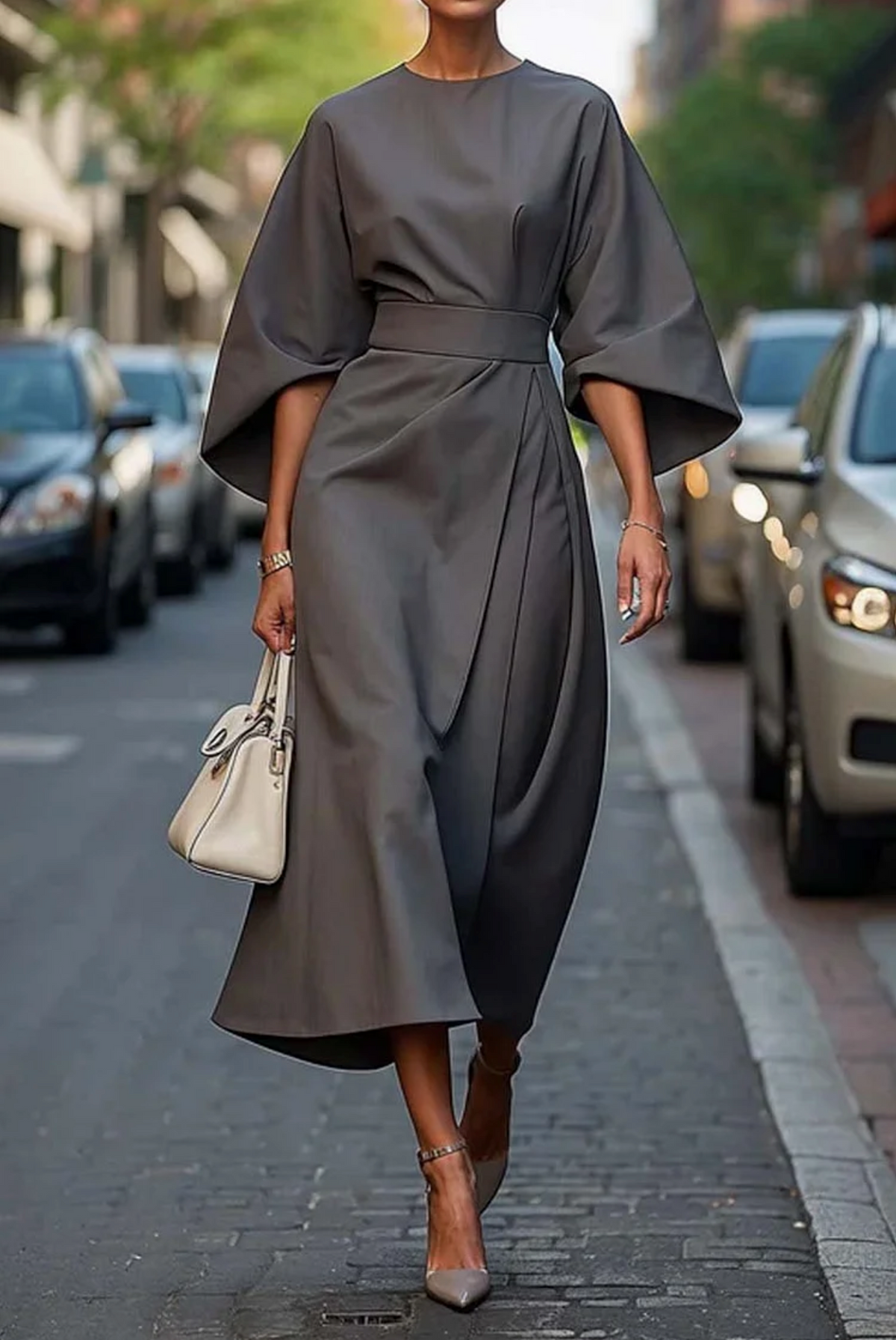 Midikleid Damen mit Taillengürtel – Ansicht 6