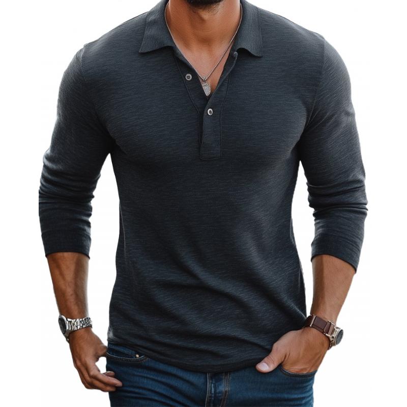 Langarm Polo Pullover Shirt | Knopfleiste