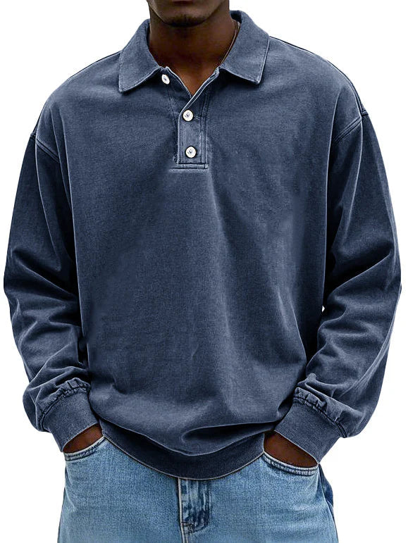 Langarm Polo Pullover | Klassischer Kragen mit Knopfleiste