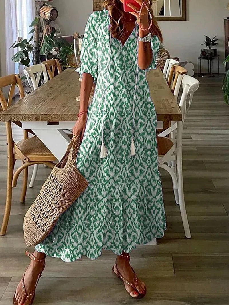 Damen Sommerkleider Blumenmuster V-Ausschnitt