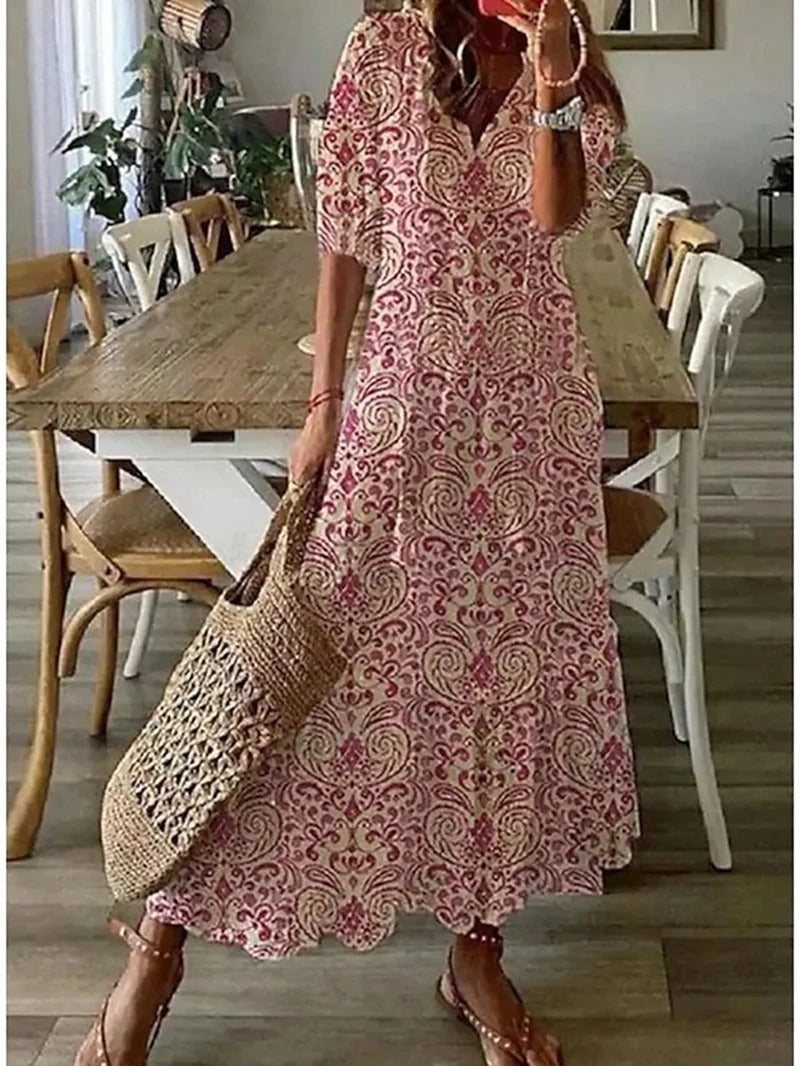 Damen Sommerkleider Blumenmuster V-Ausschnitt