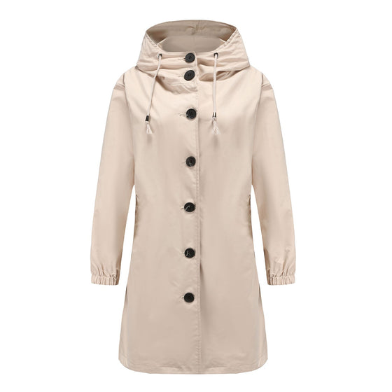 Regenjacke mit Kapuze | Lange Mantel Lockere Passform für Übergangszeit