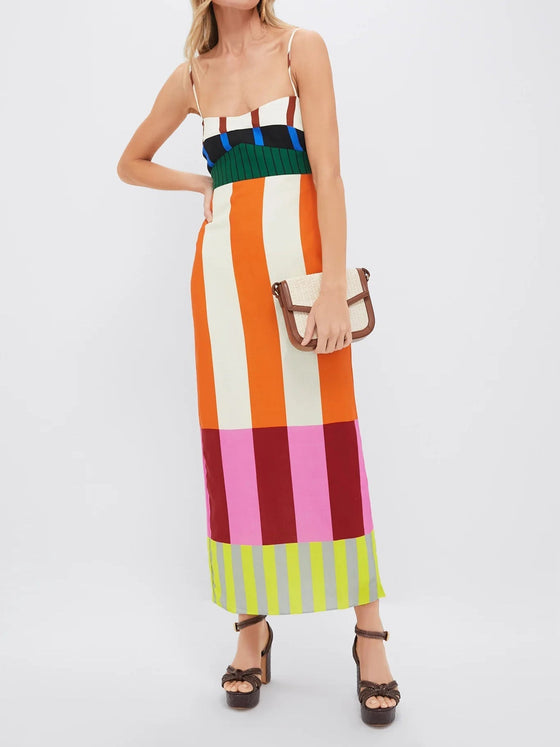 Elegantes Sommerkleid Damen gestreift Spaghettiträger